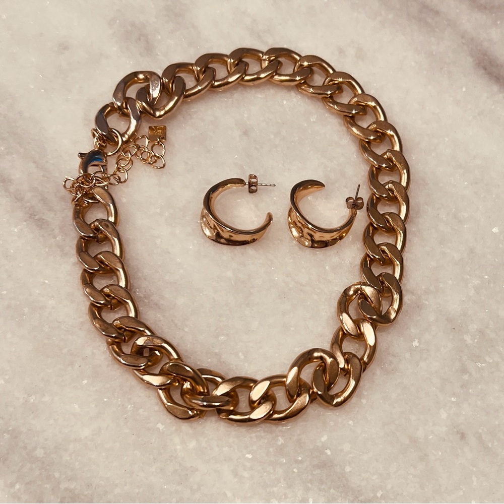 Gold Chain Necklace and Earring Set